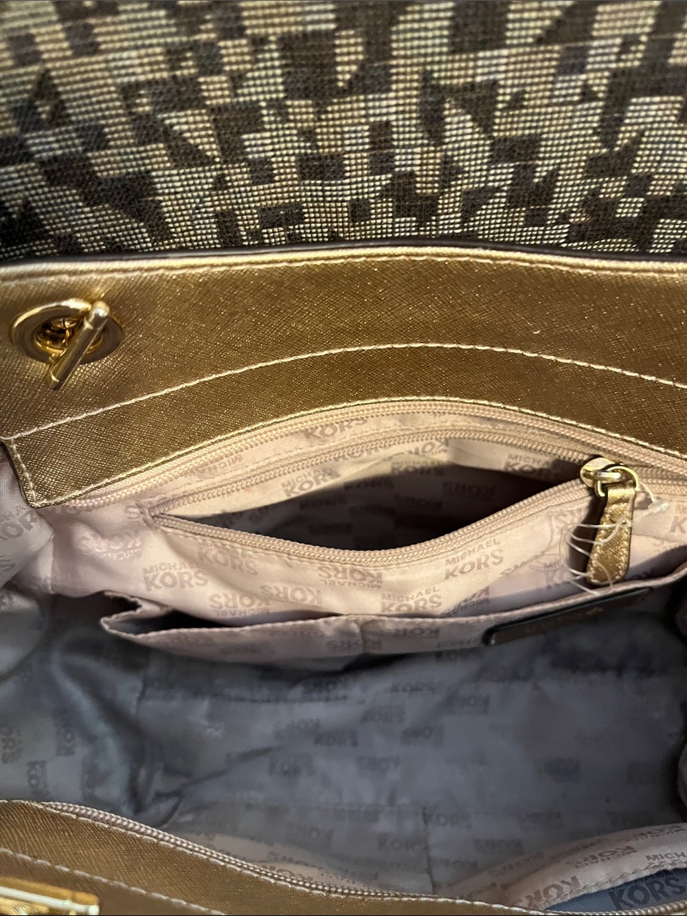 Michael Kors Metallic Gold Chain-Handle Tote W15” D10” - Picture 7 of 10